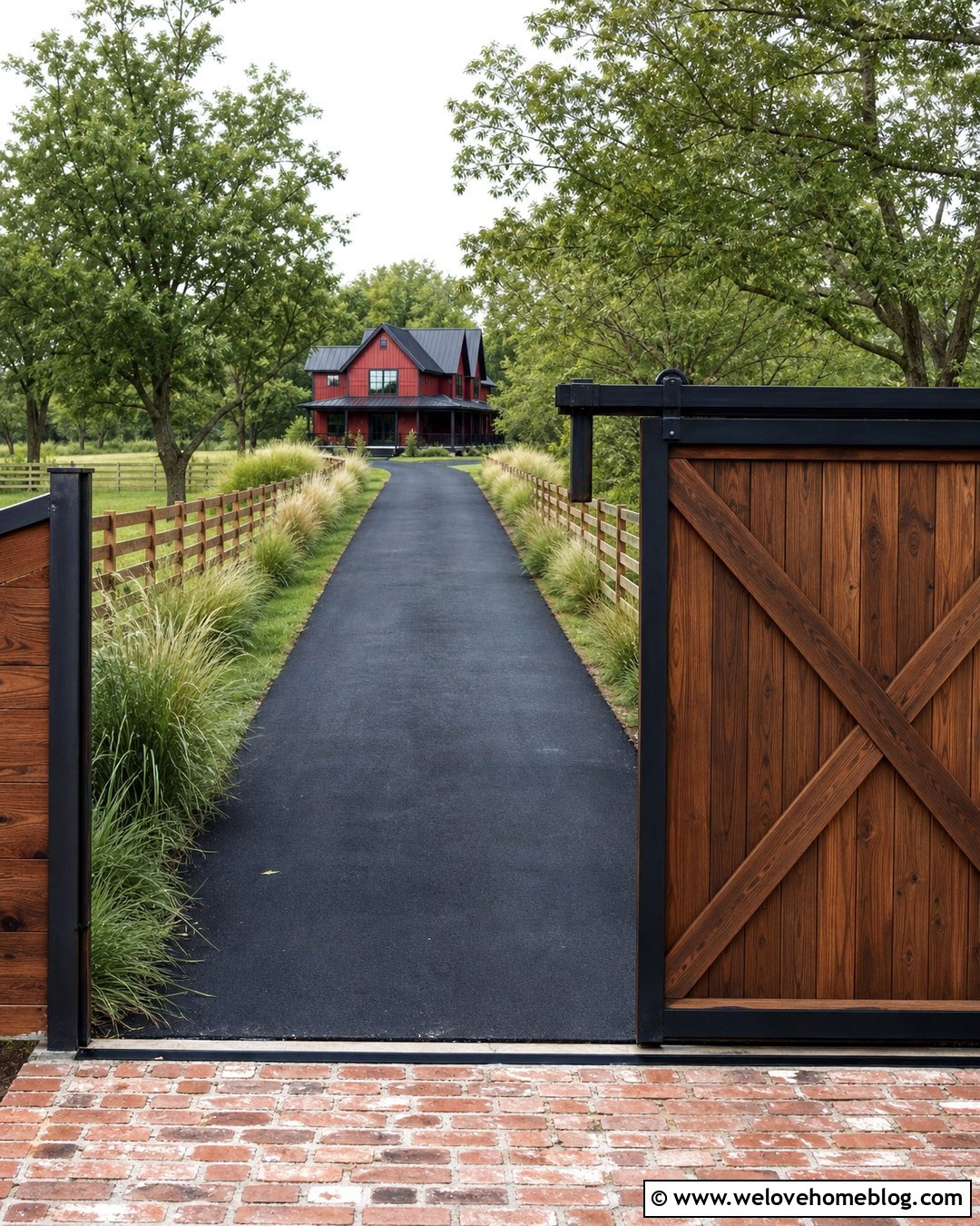 Sliding Barn Wooden Driveway Gate With Asphalt - 35 Wooden Driveway Gates Ideas