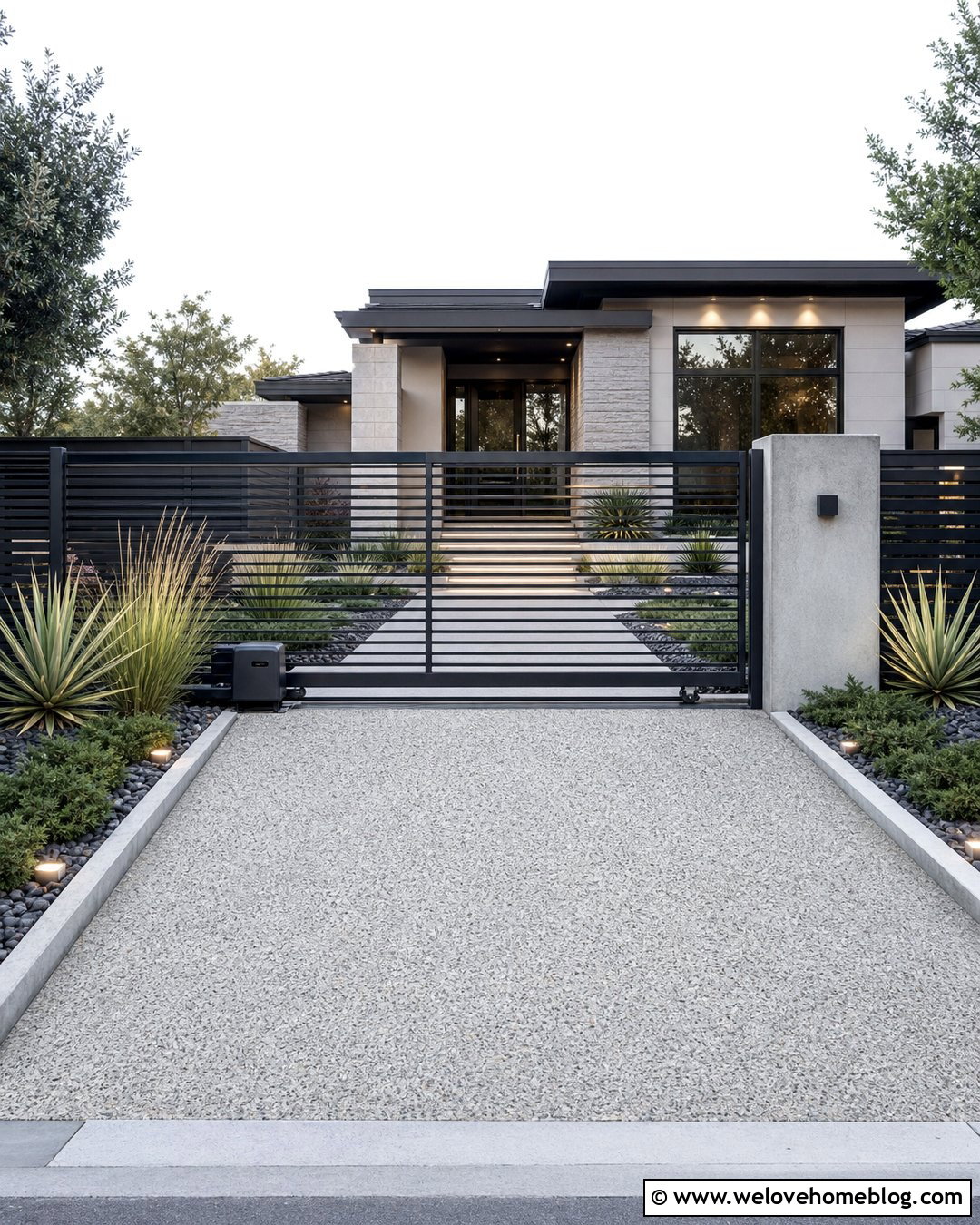 Sliding Driveway Gate With Modern Landscaping - 35 Front Gate Entrance Driveway Ideas