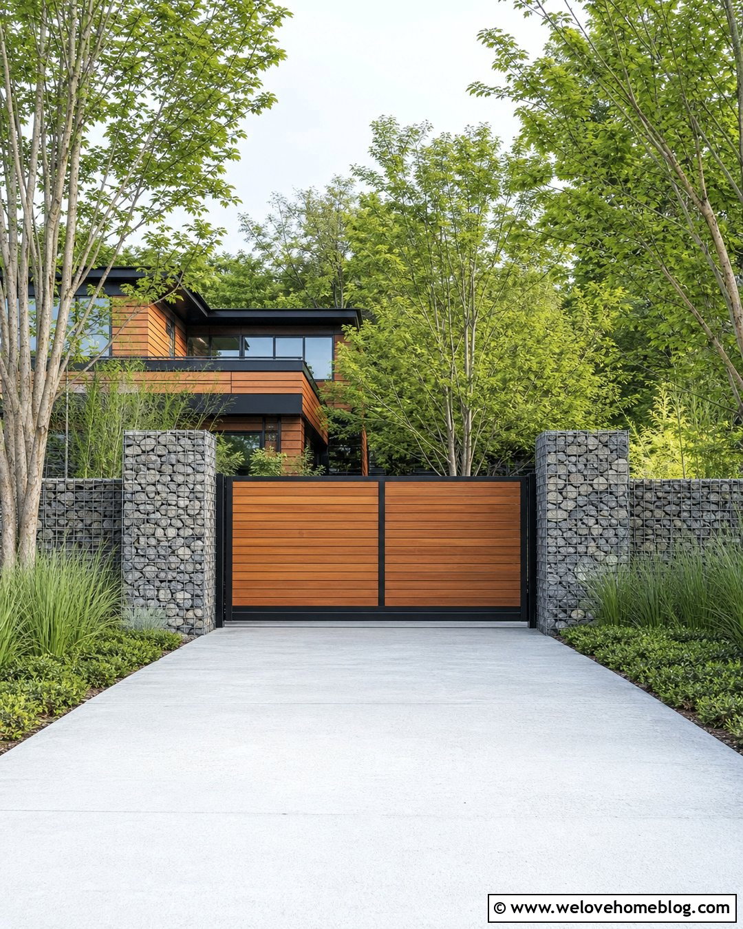 Sliding Gate With Gabion Pillars - 35 sliding gate driveway ideas