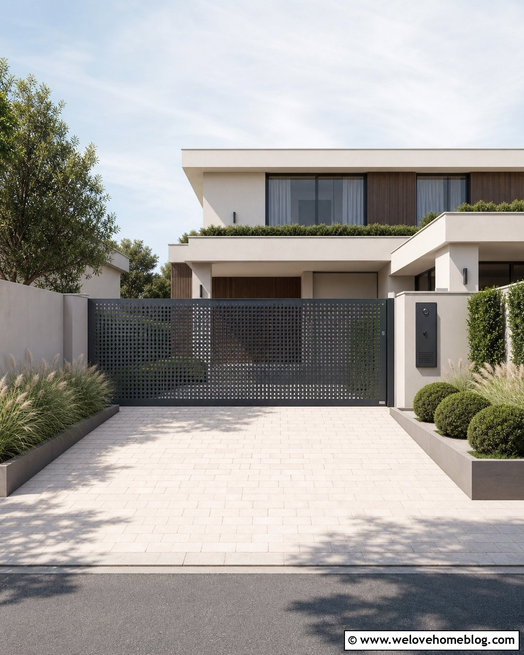 Sliding Gate With Perforated Metal Panels - 35 sliding gate driveway ideas