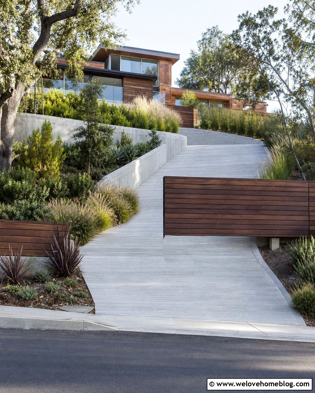 Sliding Ipe Wooden Driveway Gate For A Sloped Driveway - 35 Wooden Driveway Gates Ideas