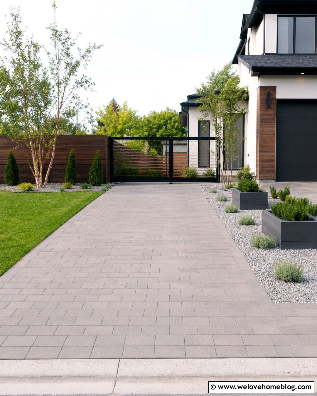 Sliding Wood Fence Paver Driveway Entrance - 20 Driveway Entrance Fence Ideas