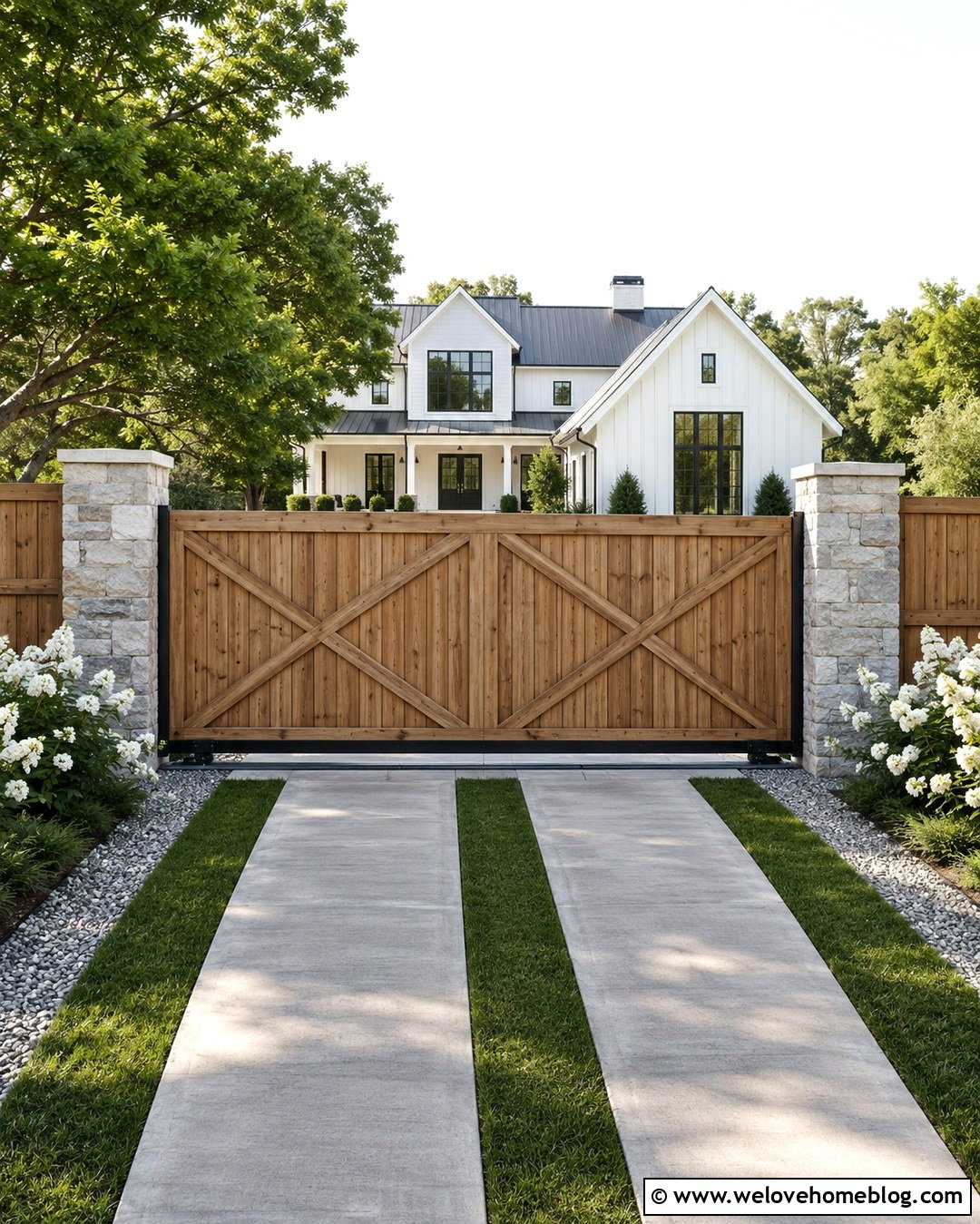 Sliding Wooden Driveway Gate With Barn Door Details - 20 Decorative Wooden Driveway Gate Ideas