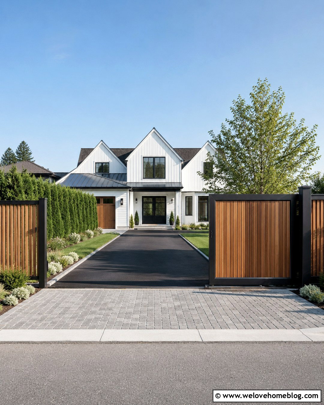 Sliding Wooden Driveway Gate With Black Metal Frame - 20 Wooden Entrance Gates Driveway Ideas