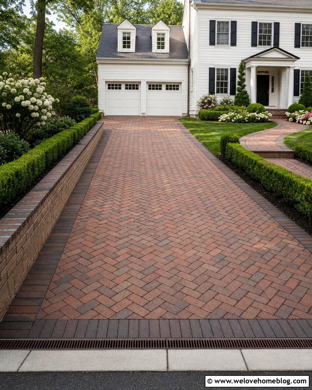 Sloped Brick Driveway In Herringbone Pattern - 30 sloped driveway ideas