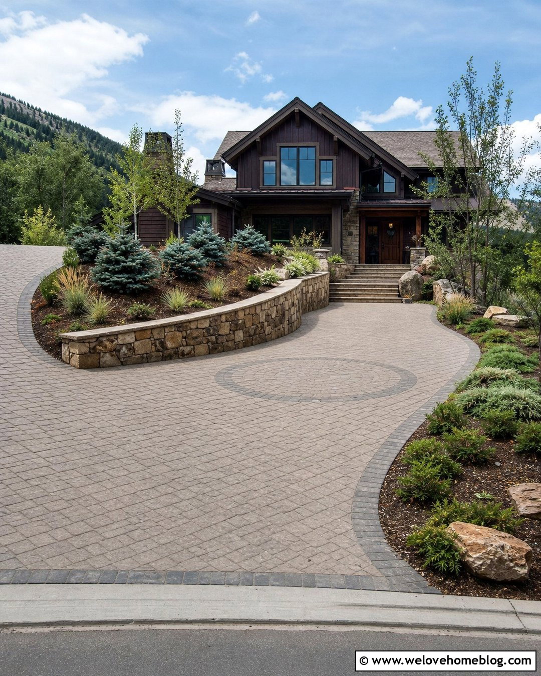 Sloped Circle Driveway With Retaining Wall - 35 Circle Driveway Ideas