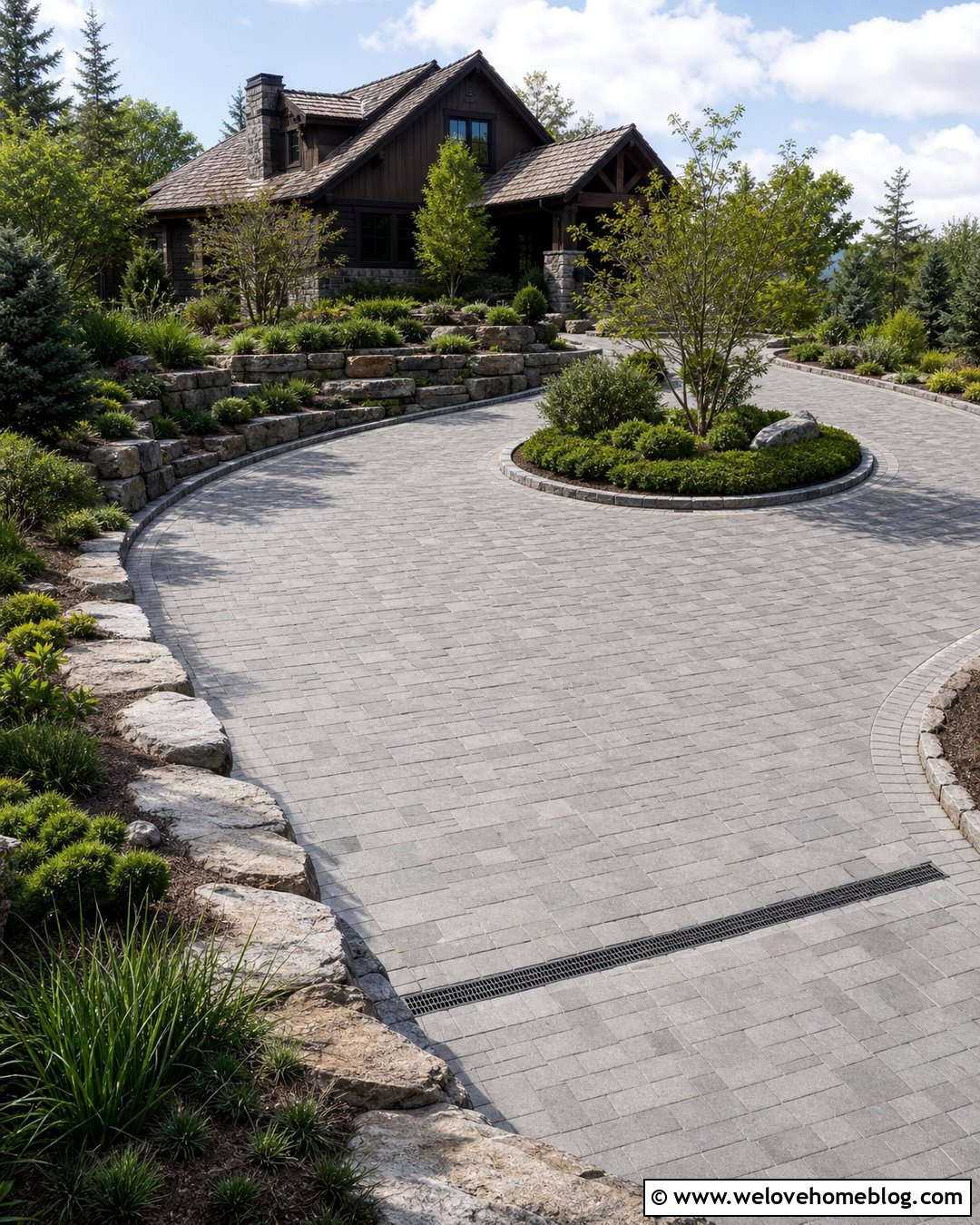 Sloped Circular Driveway With Retaining Wall - 45 Circular Driveway Ideas
