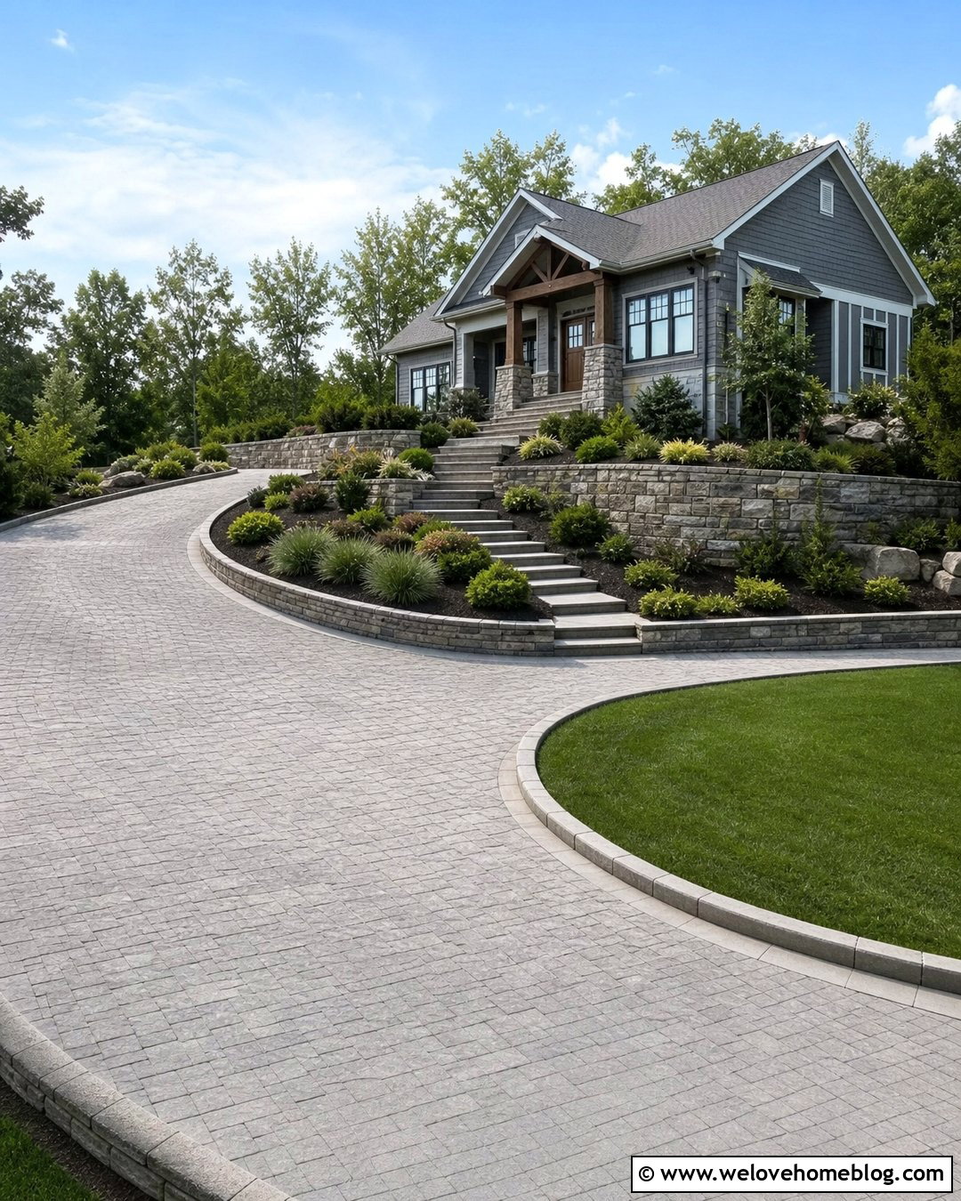 Sloped Circular Driveway With Retaining Walls - 30 Circular Driveway Design Ideas