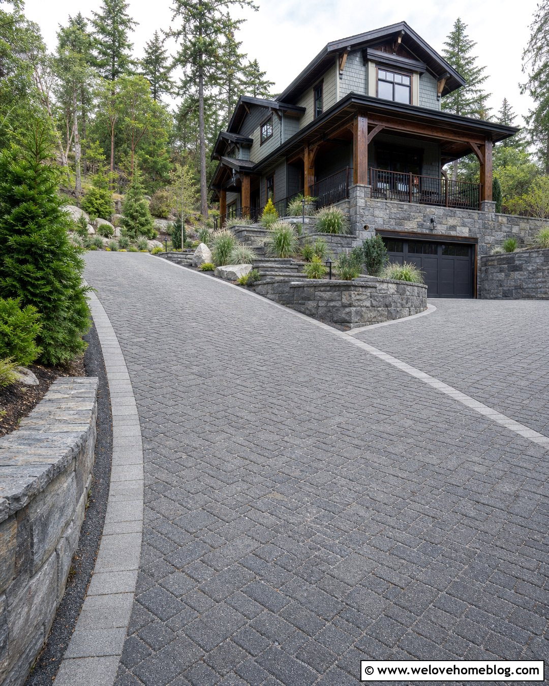 Sloped Cobbled Driveway - 35 Cobbled Driveway Ideas
