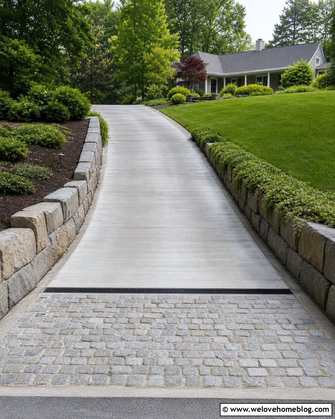 Sloped Cobblestone Driveway Apron
