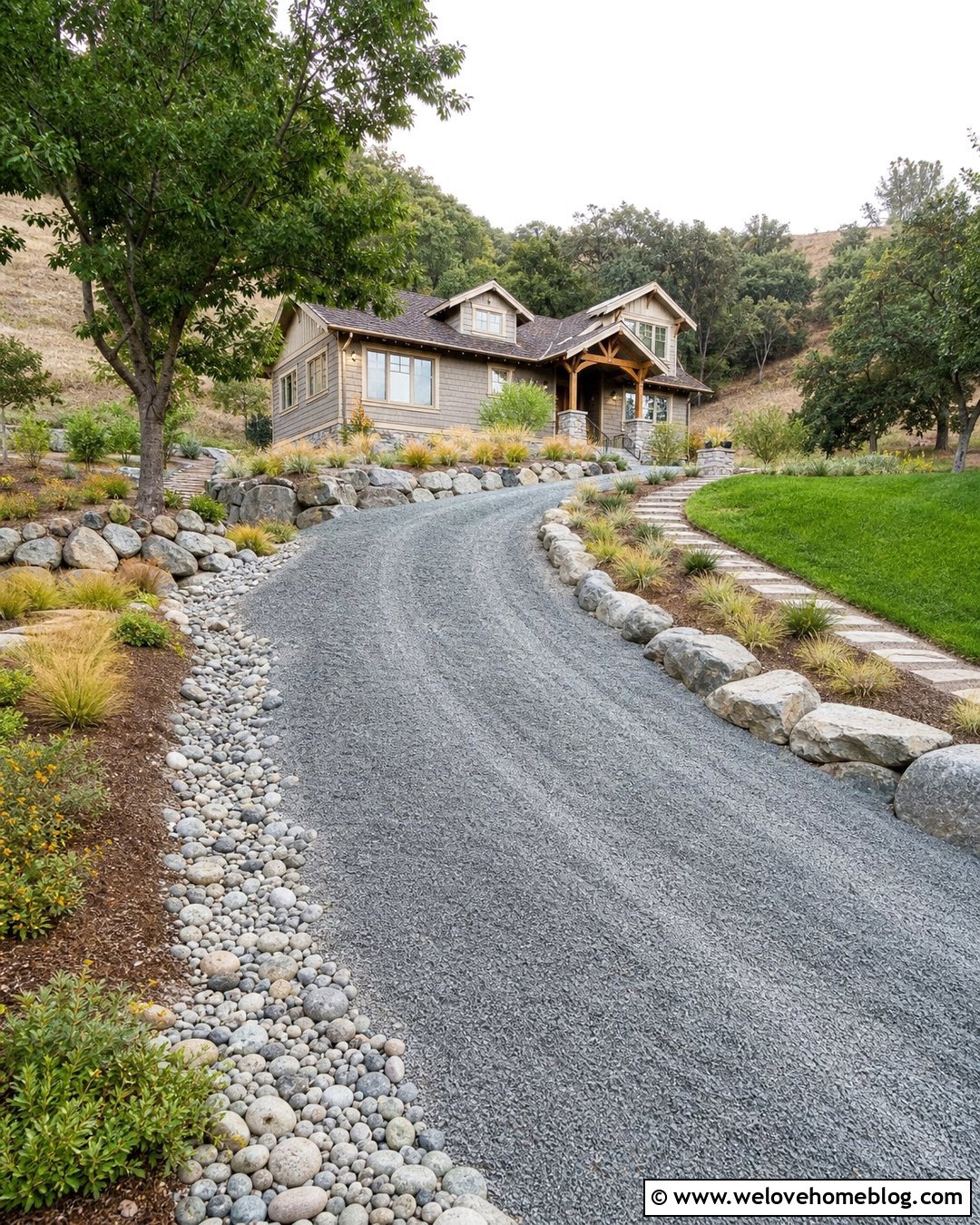 Sloped Compacted Gravel Driveway With Drainage Swales - 20 Compacted Gravel Driveway Ideas