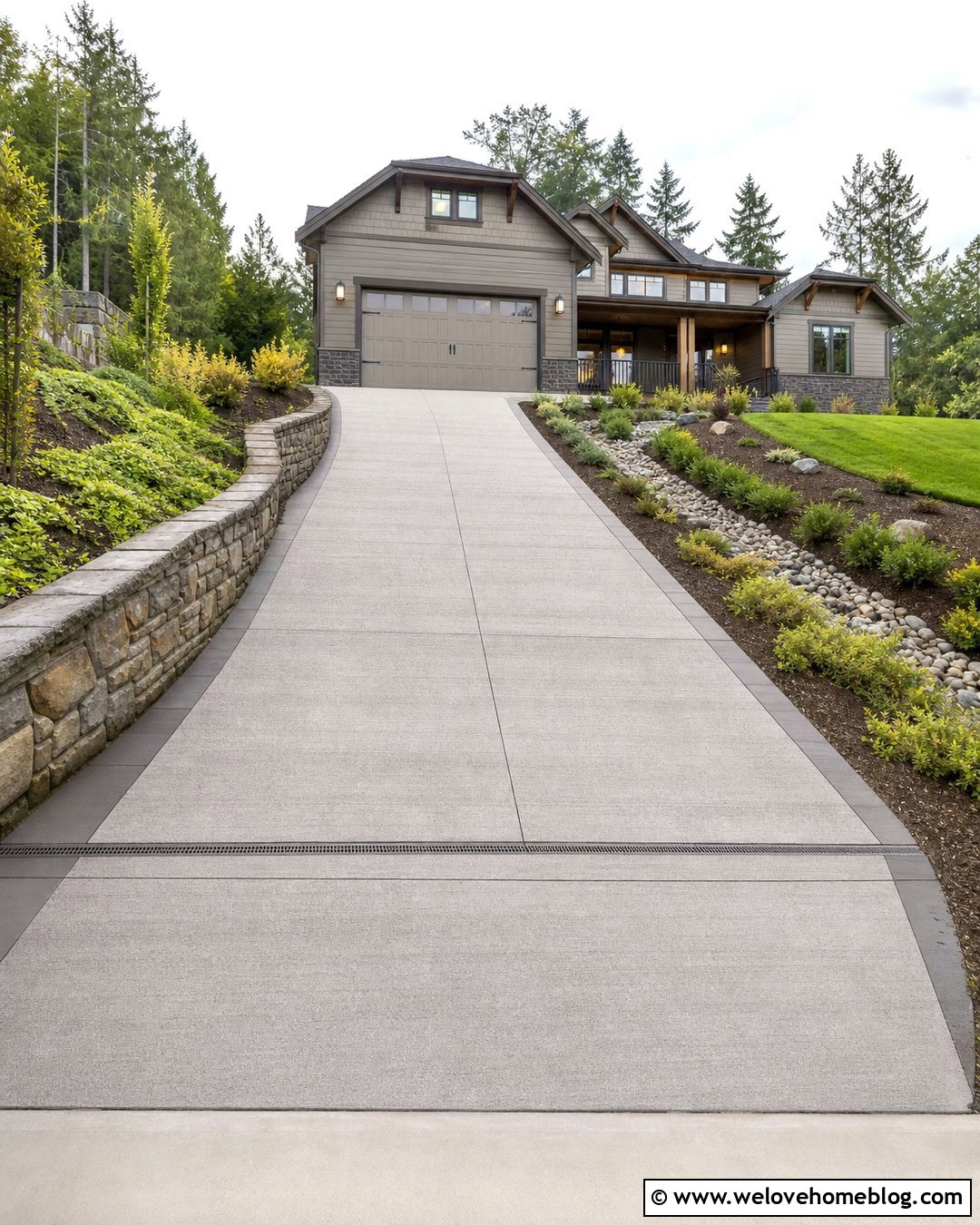 Sloped Concrete Driveway With Channel Drain - 35 concrete driveways ideas