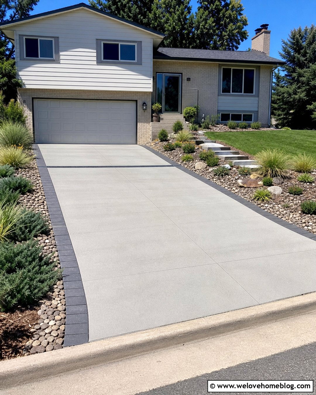 Sloped Concrete Driveway With Drainage Channel - 20 Tiny Driveway Ideas