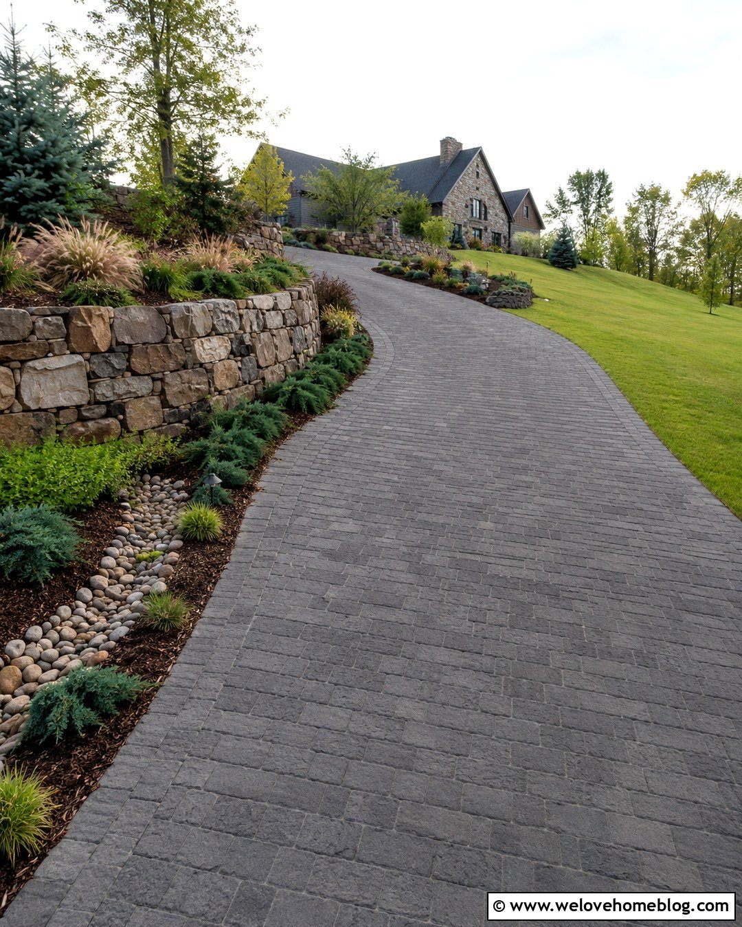 Sloped Country Driveway With Stone Retaining Walls - 20 country driveway landscaping ideas