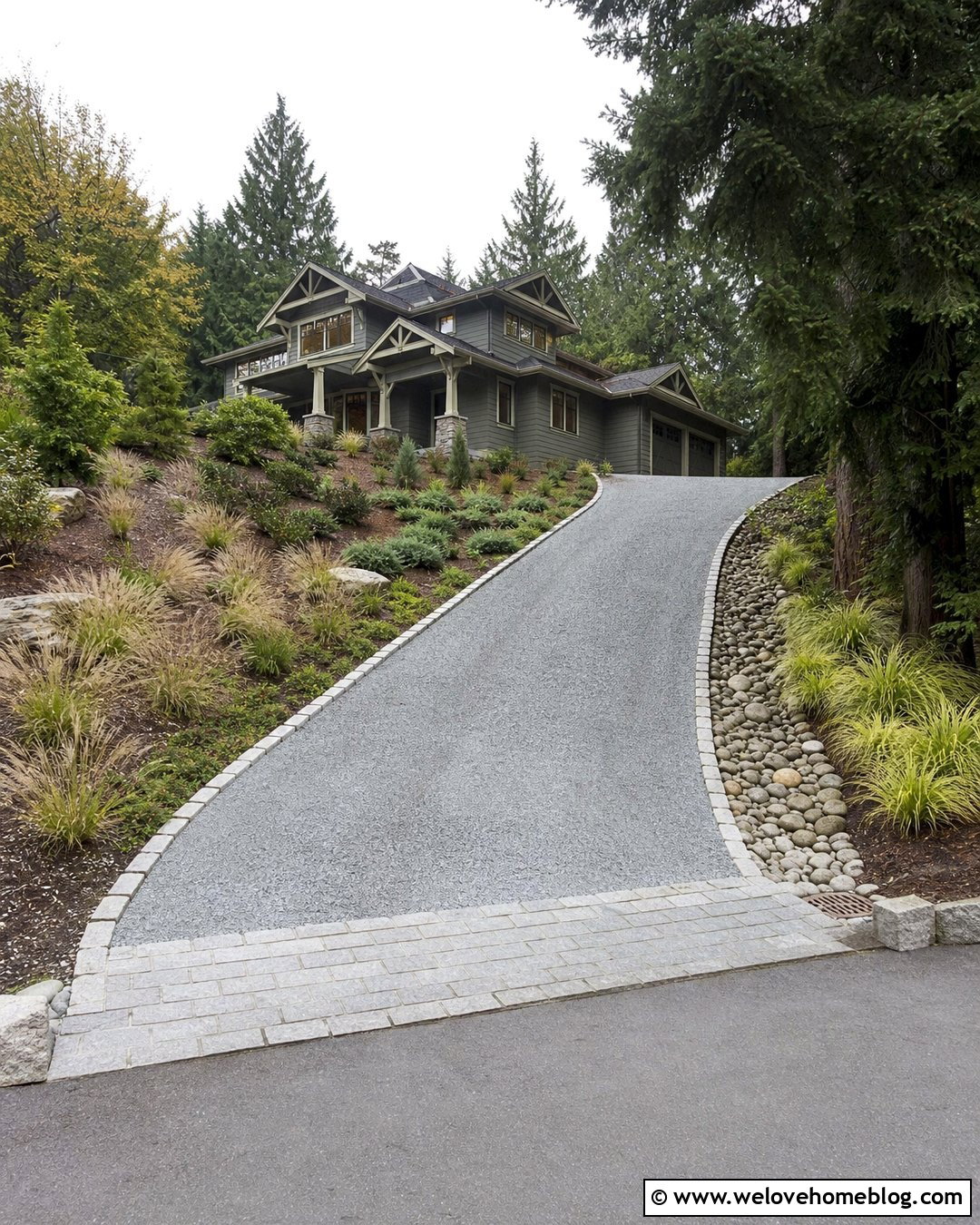 Sloped Crushed Limestone Driveway With Drainage Swale - 25 Crushed Limestone Driveway Ideas