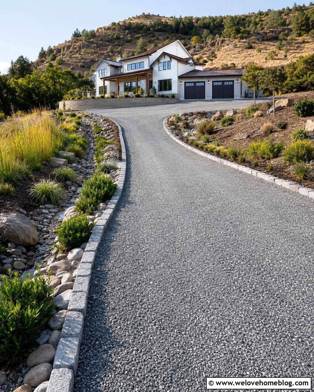 Sloped Crusher Run Driveway With Drainage Swales - 20 Crusher Run Driveway Ideas