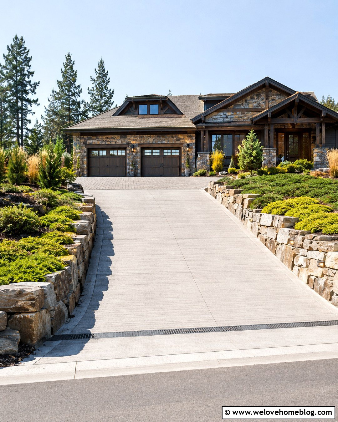 Sloped Double Garage Driveway With Retaining Walls - 20 double garage driveway design ideas