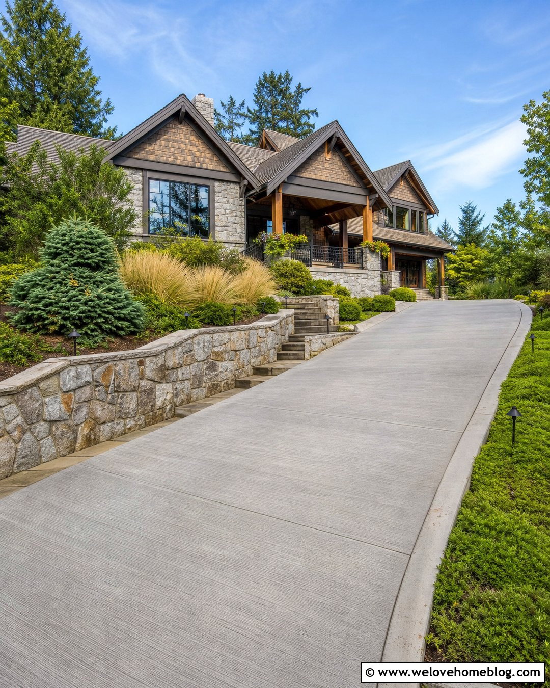 Sloped Driveway Curb With Retaining Wall - 20 Driveway Curbs Ideas