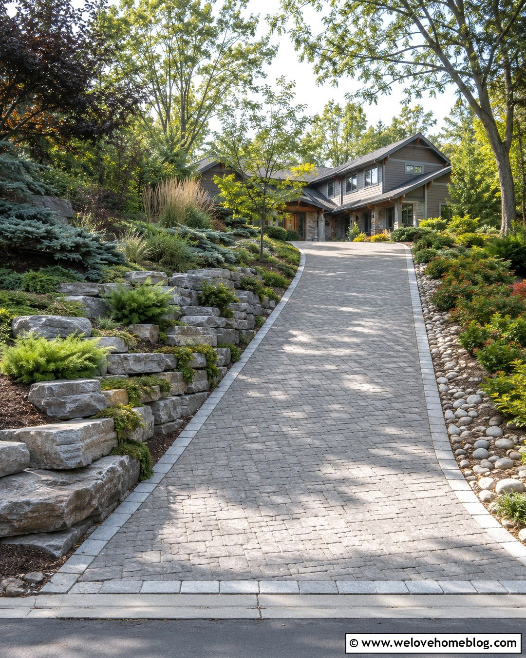 Sloped Driveway Retaining Wall Entrance - 20 Driveway Garden Entrance Ideas