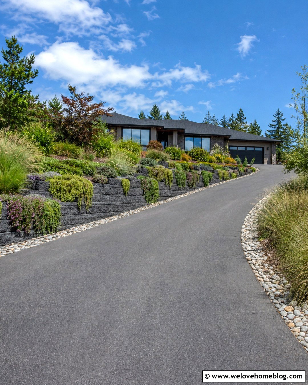 Sloped Driveway Retaining Wall With Groundcover - 20 Sloped Driveway Retaining Wall Ideas