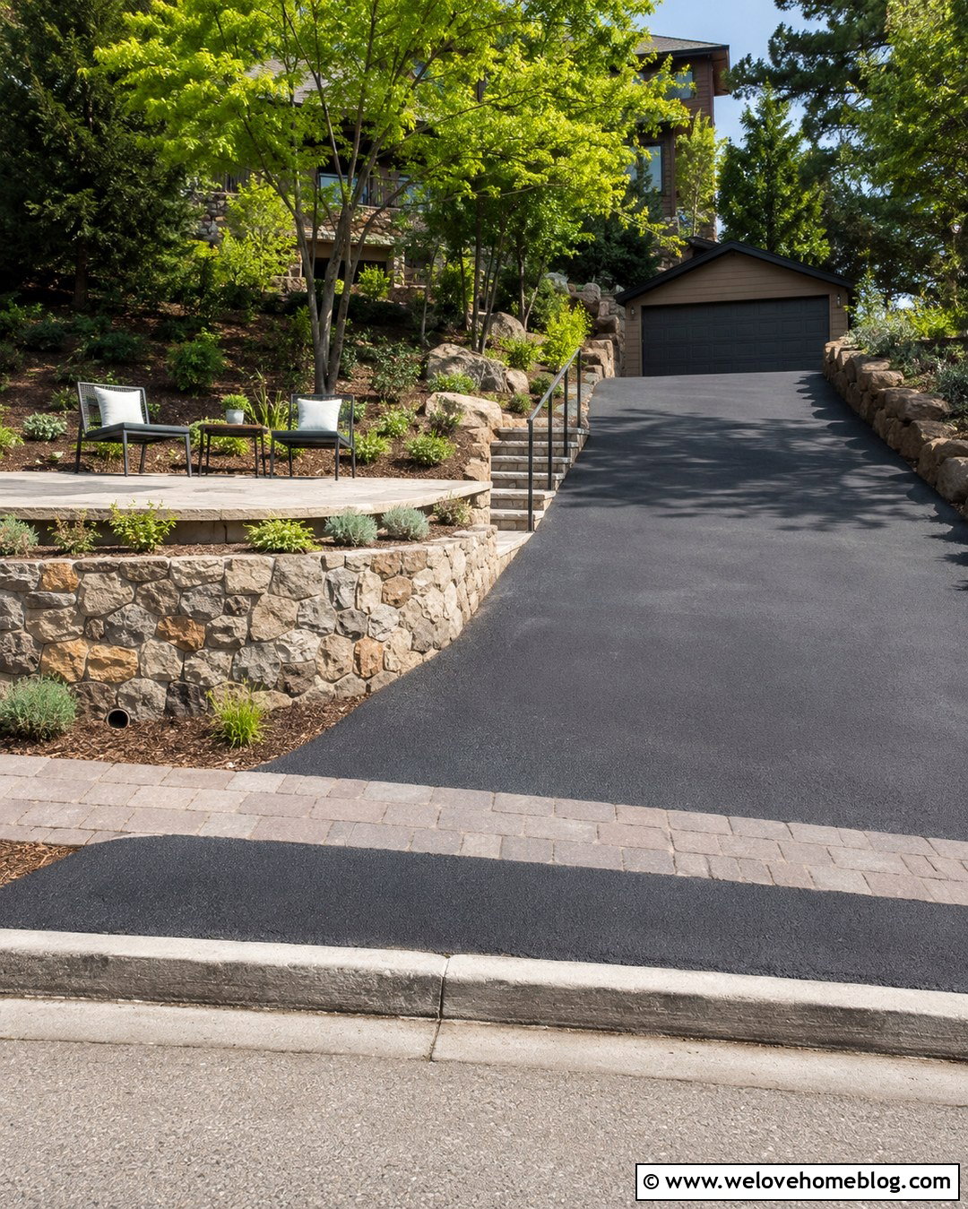 Sloped Driveway Sitting Area With A Level Patio - 20 Driveway Sitting Area Ideas