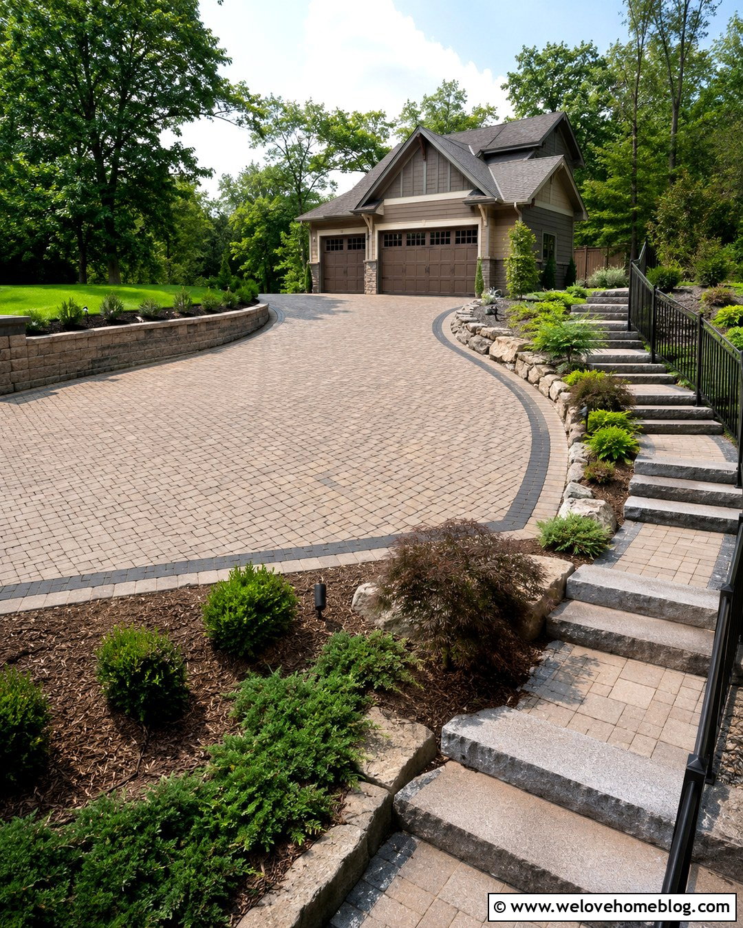 Sloped Driveway With A Turnaround Court - 20 Driveway For Sloped Yard Ideas