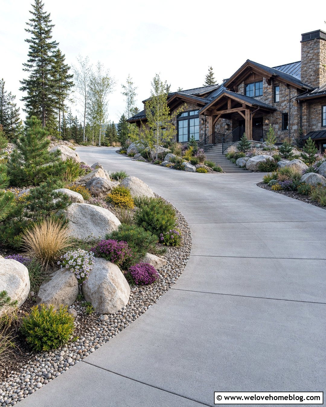Sloped Driveway With Boulder Landscaping - 35 Sloped Driveway Landscaping Ideas