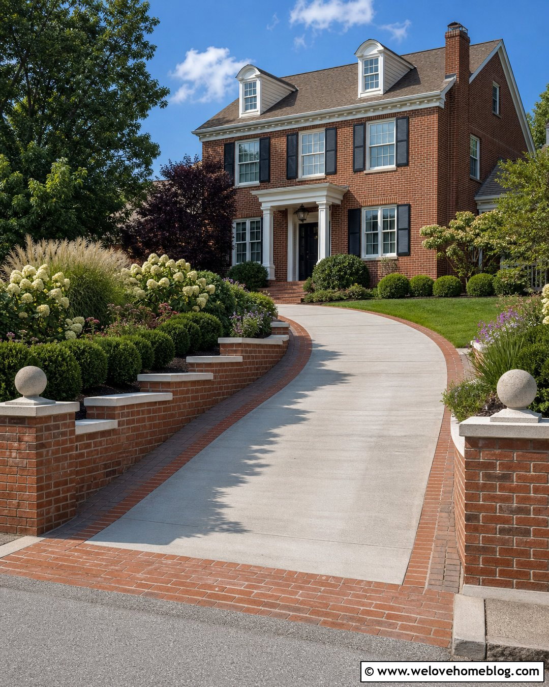 Sloped Driveway With Brick Retaining Walls - 35 Sloped Driveway Landscaping Ideas