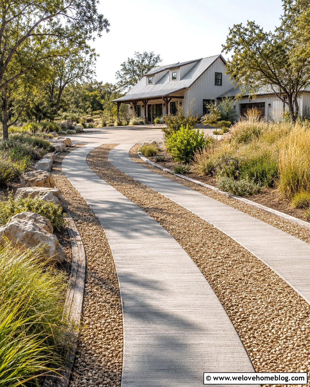 Sloped Driveway With Concrete Wheel Tracks - 20 Driveway For Sloped Yard Ideas