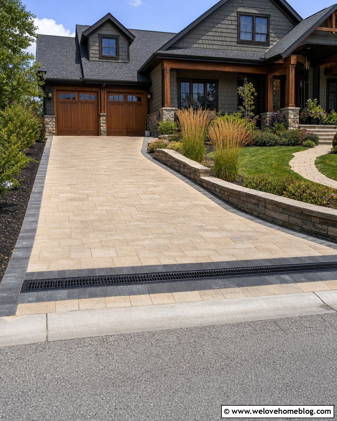 Sloped Driveway With Decorative Trench Drain - 30 sloped driveway ideas
