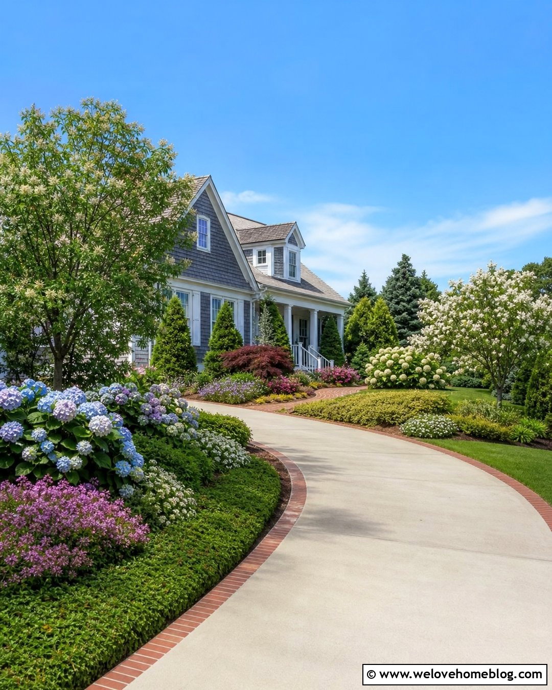 Sloped Driveway With Flowering Shrub Layers - 35 Sloped Driveway Landscaping Ideas