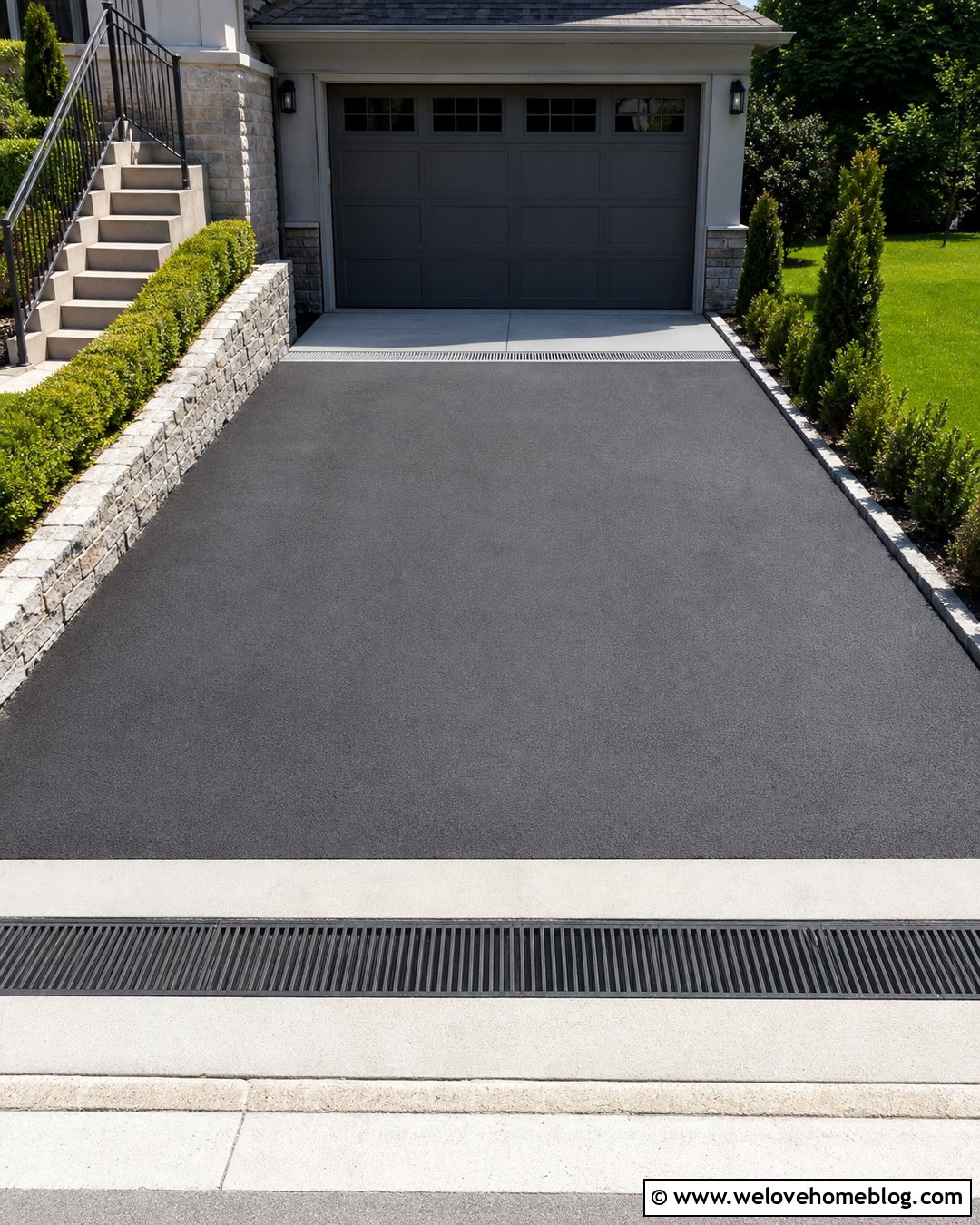 Sloped Driveway With Garage Trench Drain - 35 Sloped Driveway Solutions Ideas