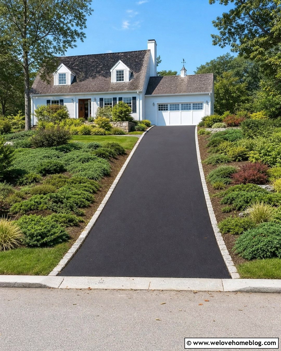 Sloped Driveway With Ground Cover Banks - 35 Sloped Driveway Landscaping Ideas