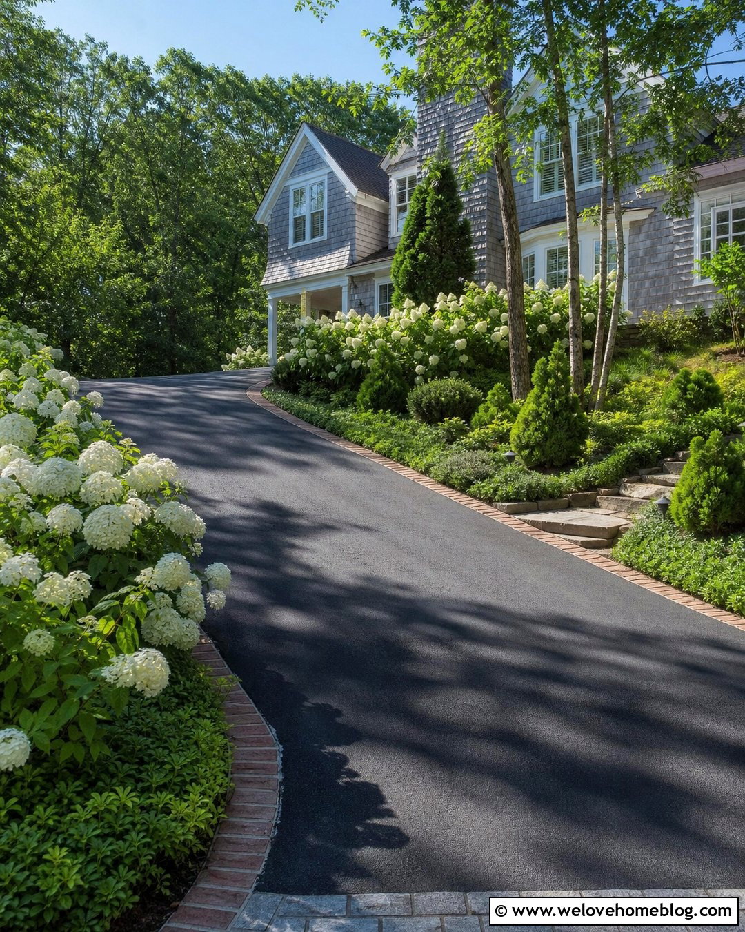 Sloped Driveway With Hydrangea Banks - 35 Sloped Driveway Landscaping Ideas