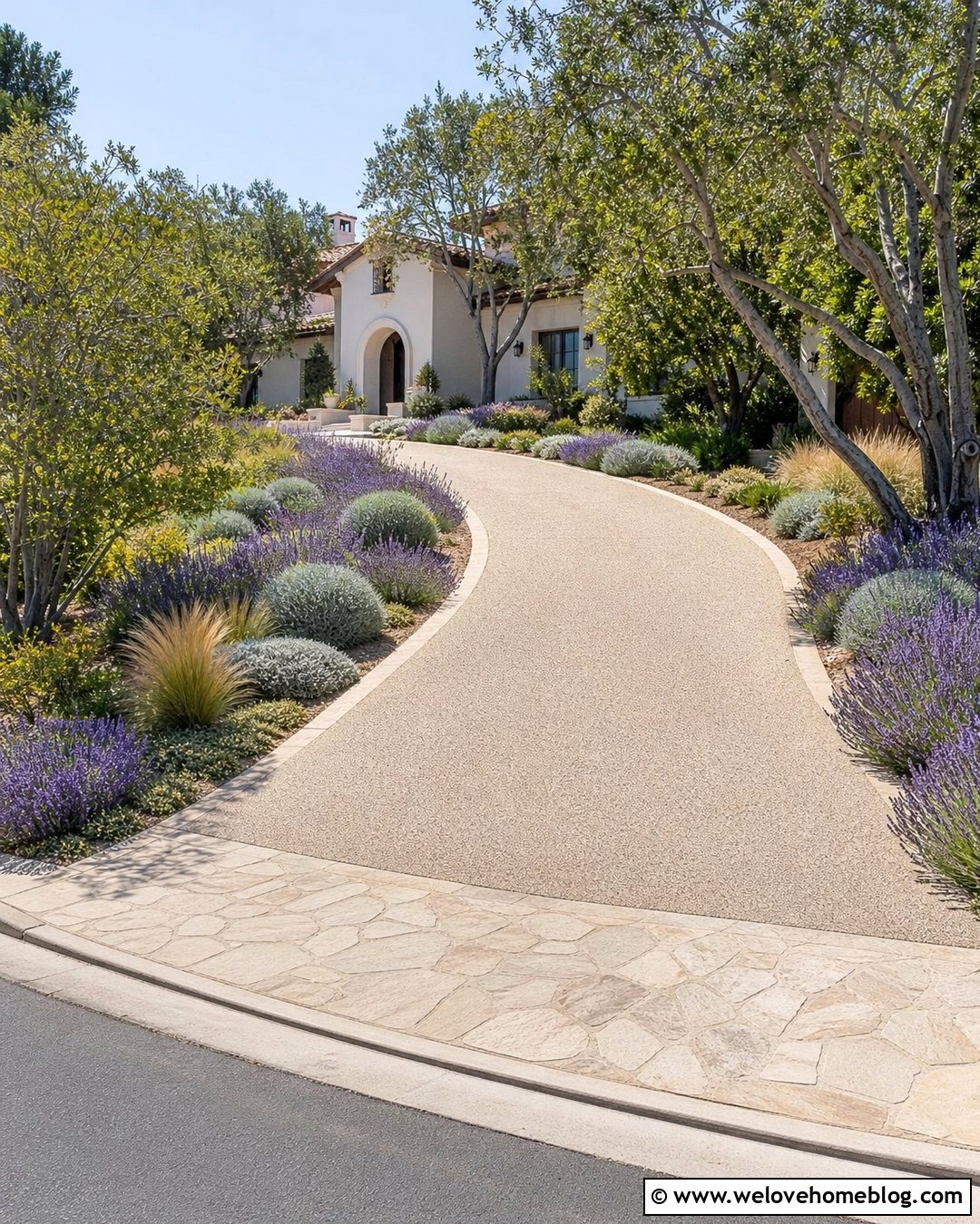 Sloped Driveway With Lavender Borders - 35 Sloped Driveway Landscaping Ideas