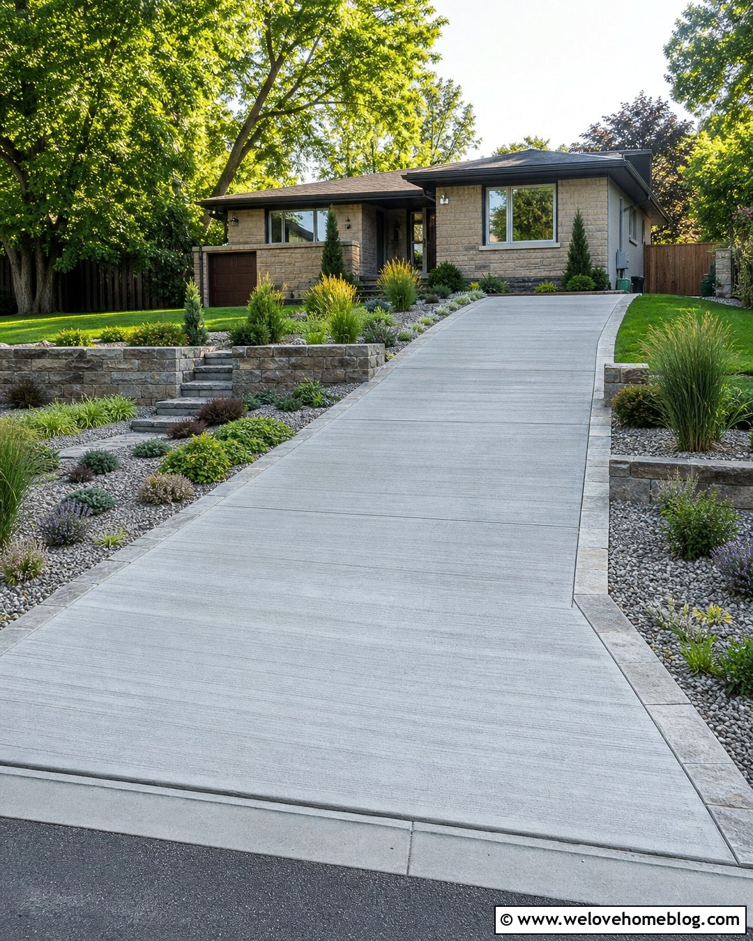 Sloped Driveway With Low Maintenance Landscaping - 35 Sloped Driveway Landscaping Ideas