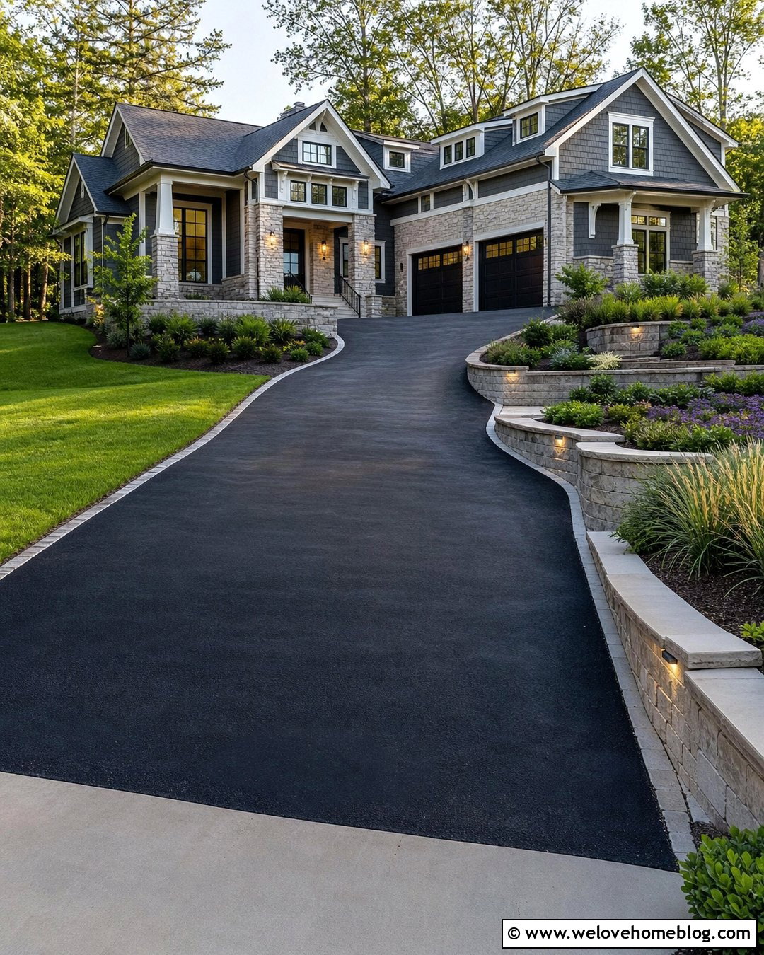 Sloped Driveway With Low Voltage Lighting - 35 Sloped Driveway Landscaping Ideas