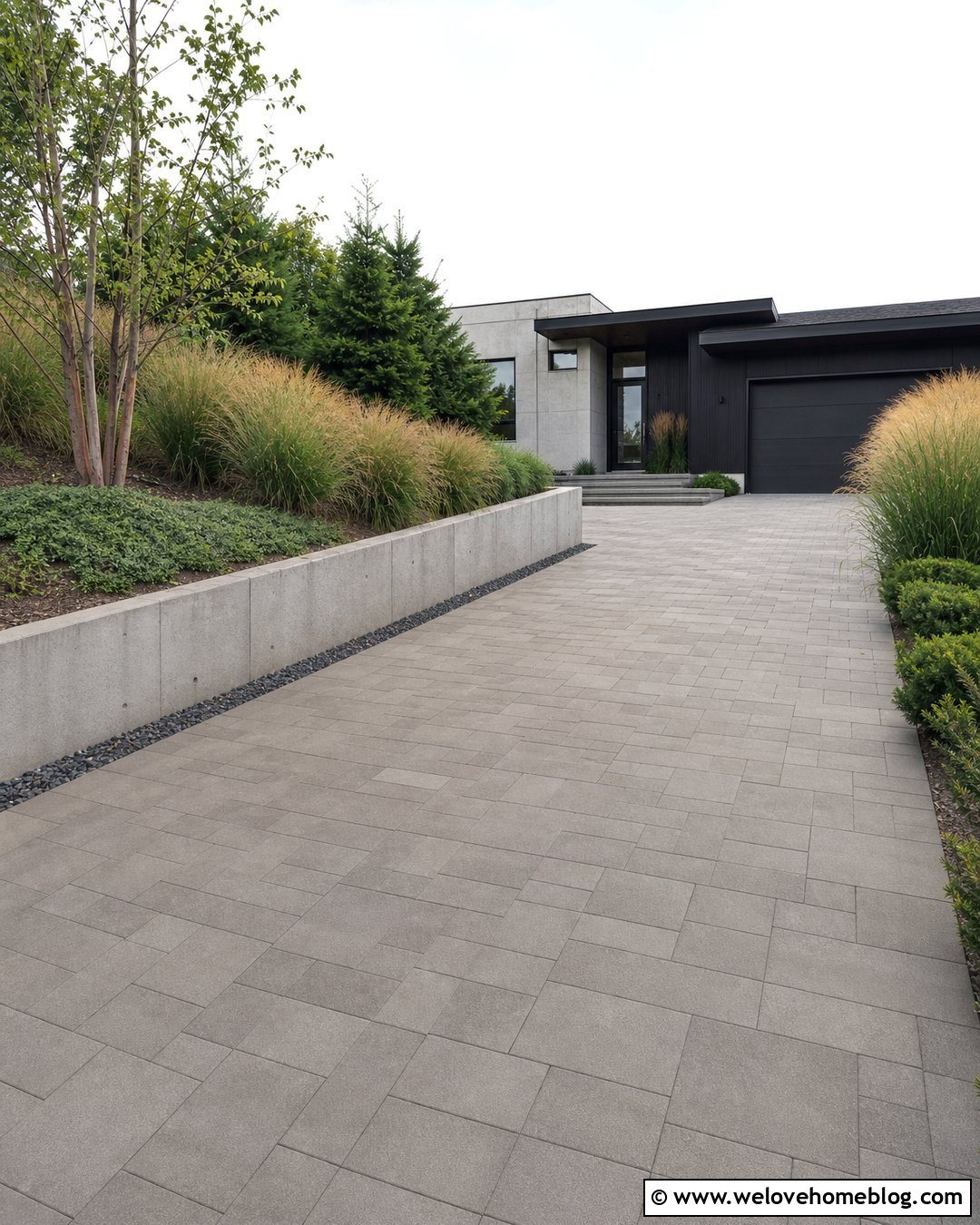 Sloped Driveway With Minimalist Landscaping - 35 Sloped Driveway Landscaping Ideas