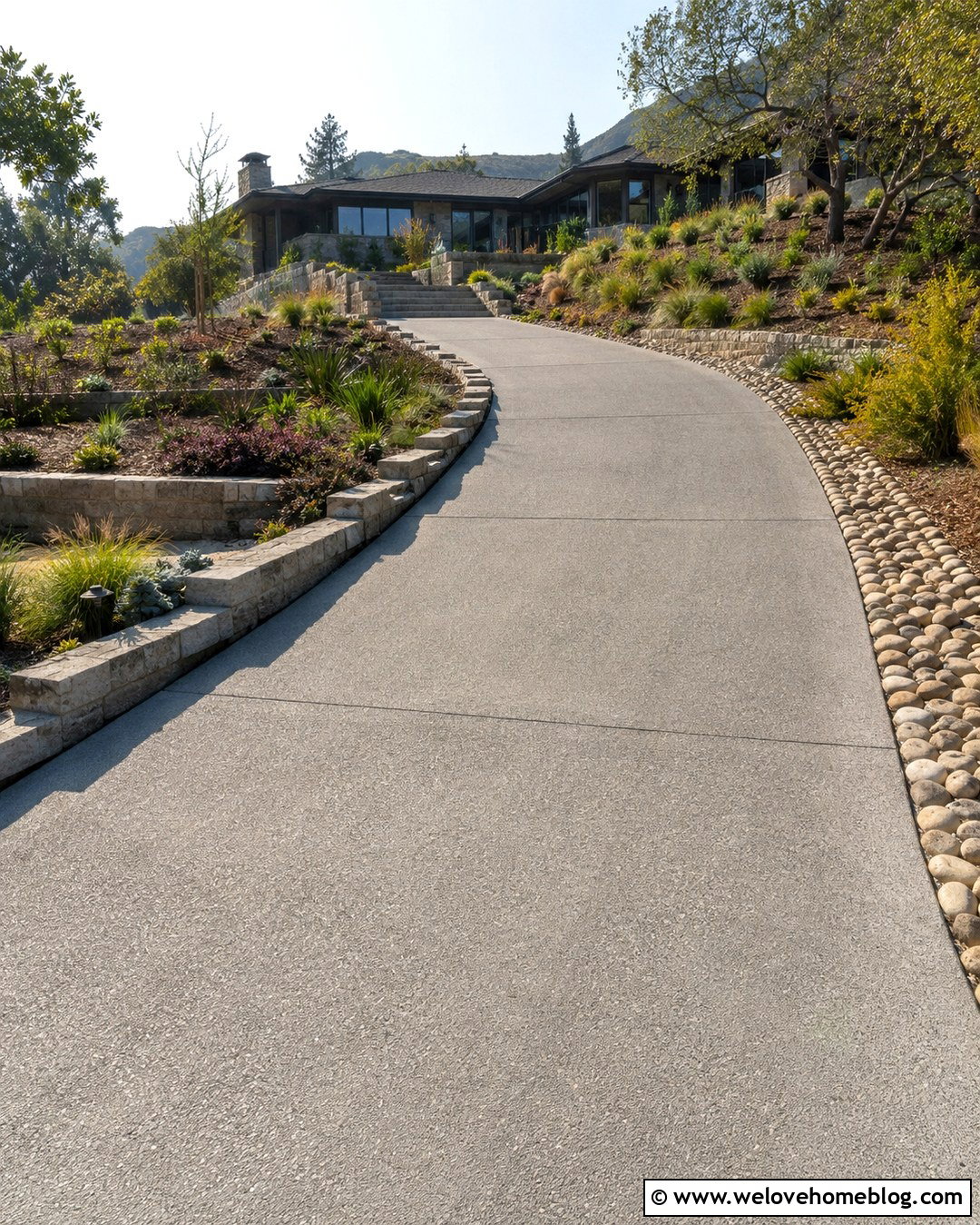 Sloped Driveway With Raised Stone Edging - 20 Driveway Stone Edging Ideas