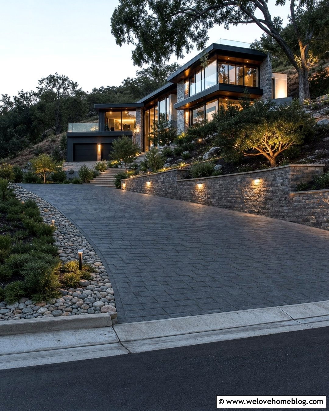 Sloped Driveway With Retaining Wall - 25 Expanding Driveway Ideas