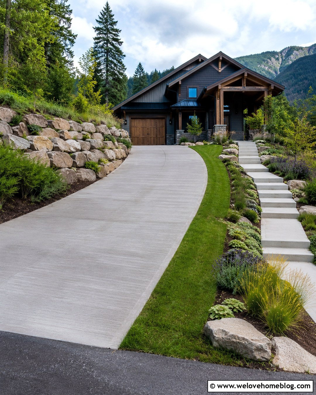 Sloped Driveway With Retaining Wall Landscaping - 20 Driveway Transformation Ideas