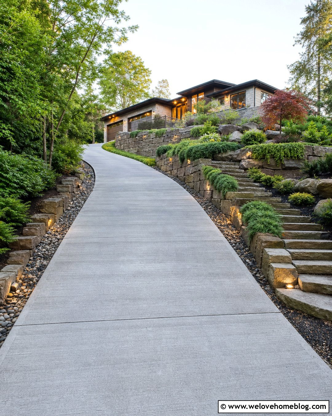 Sloped Driveway With Retaining Wall Landscaping - 25 landscaping next to driveway ideas