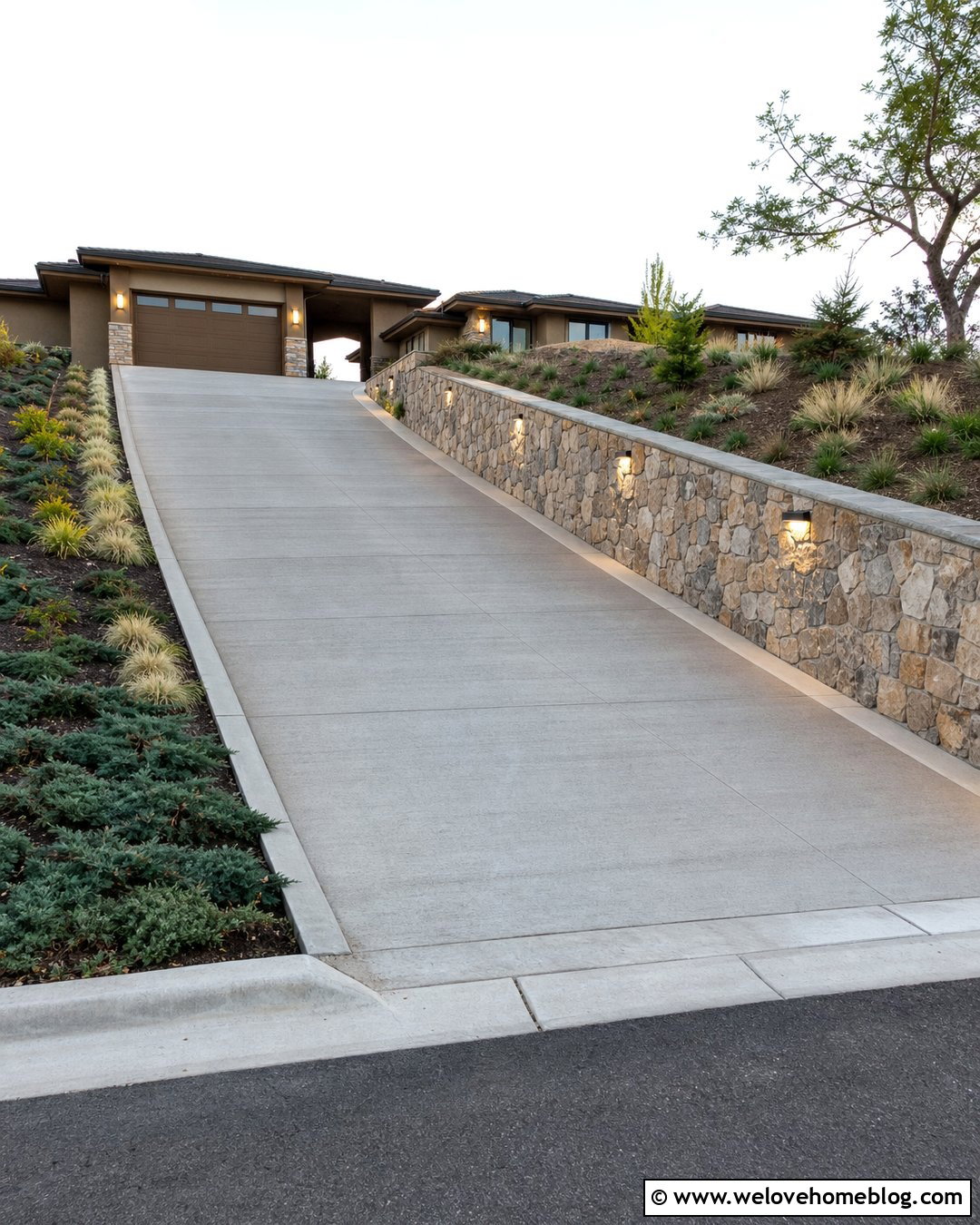 Sloped Driveway With Retaining Wall Lights - 25 Driveway With Lights Ideas