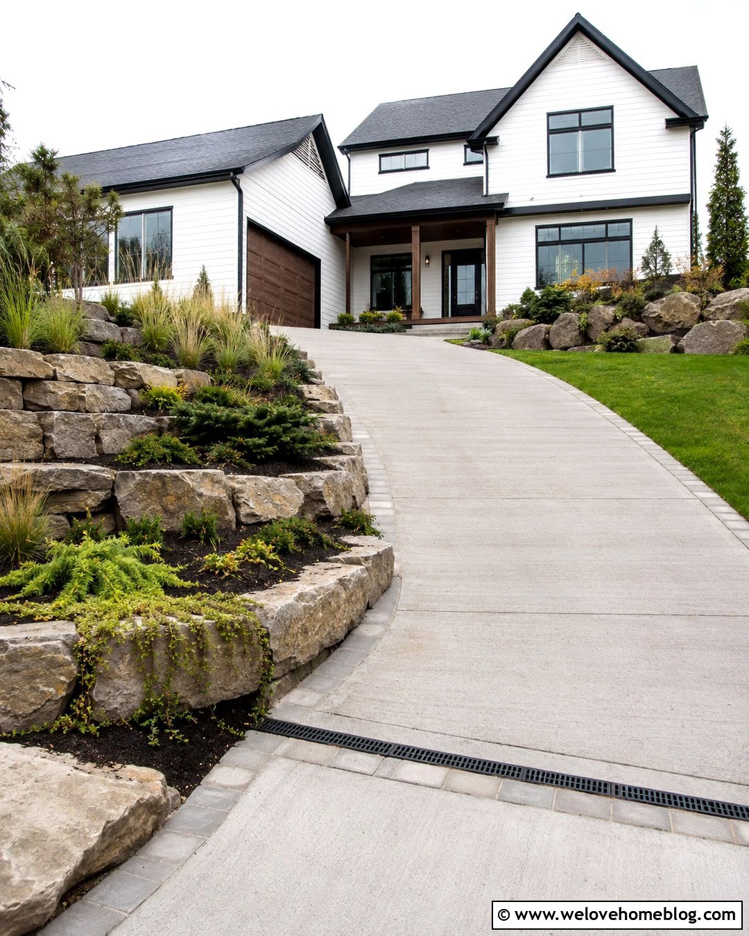 Sloped Driveway With Retaining Wall Planting - 20 driveway for small lots ideas