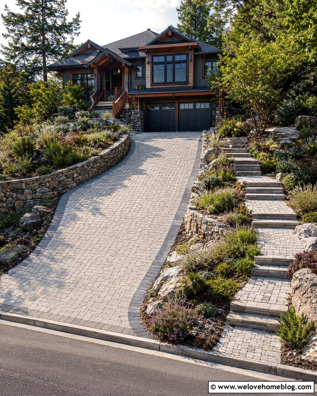Sloped Driveway With Retaining Walls - 20 Outdoor Driveway Ideas