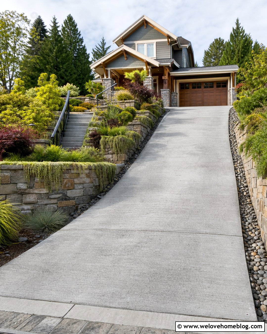 Sloped Driveway With Retaining Walls - 40 Front Driveway Landscaping Ideas