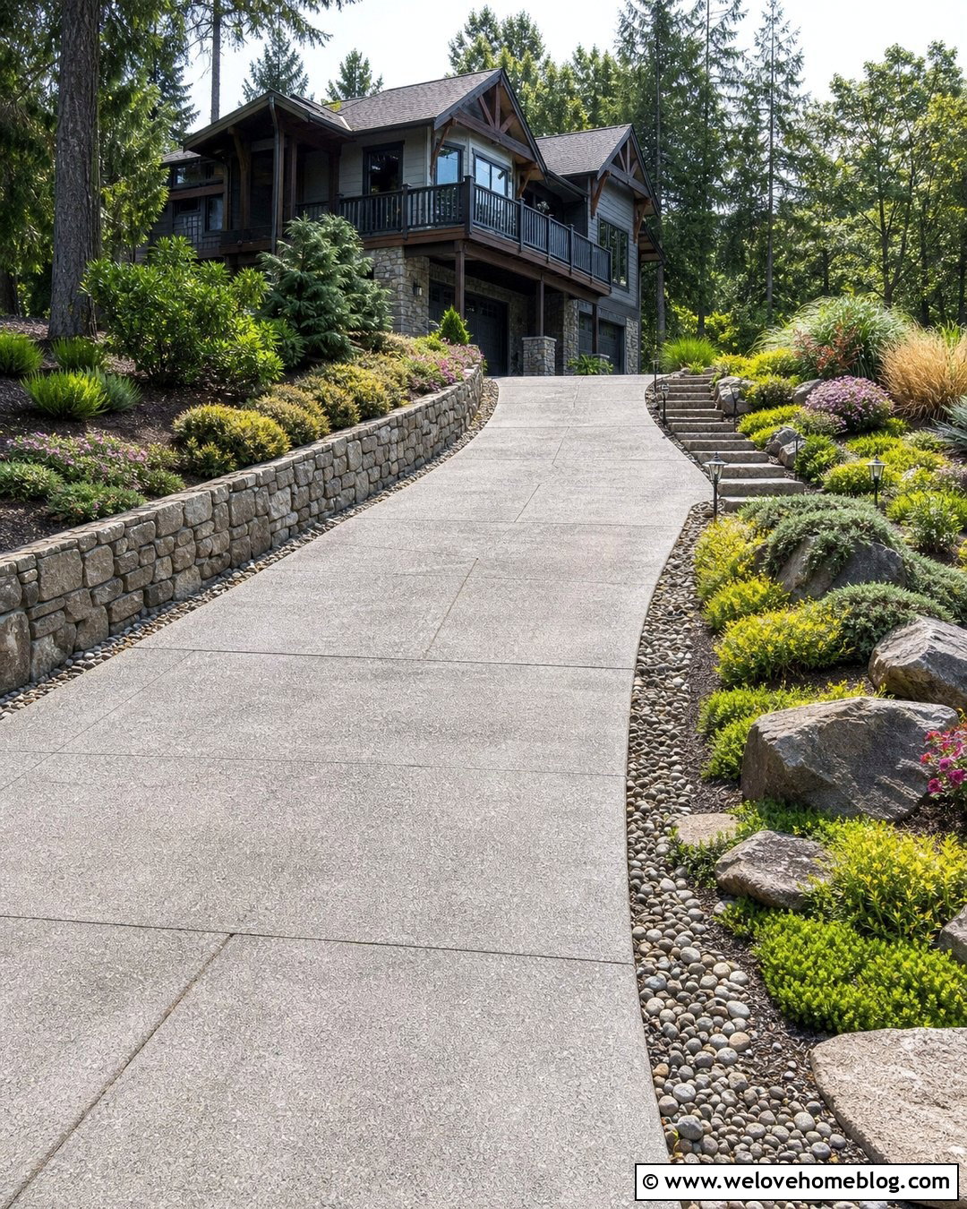 Sloped Driveway With Rock Garden Borders - 20 Driveway And Garden Ideas