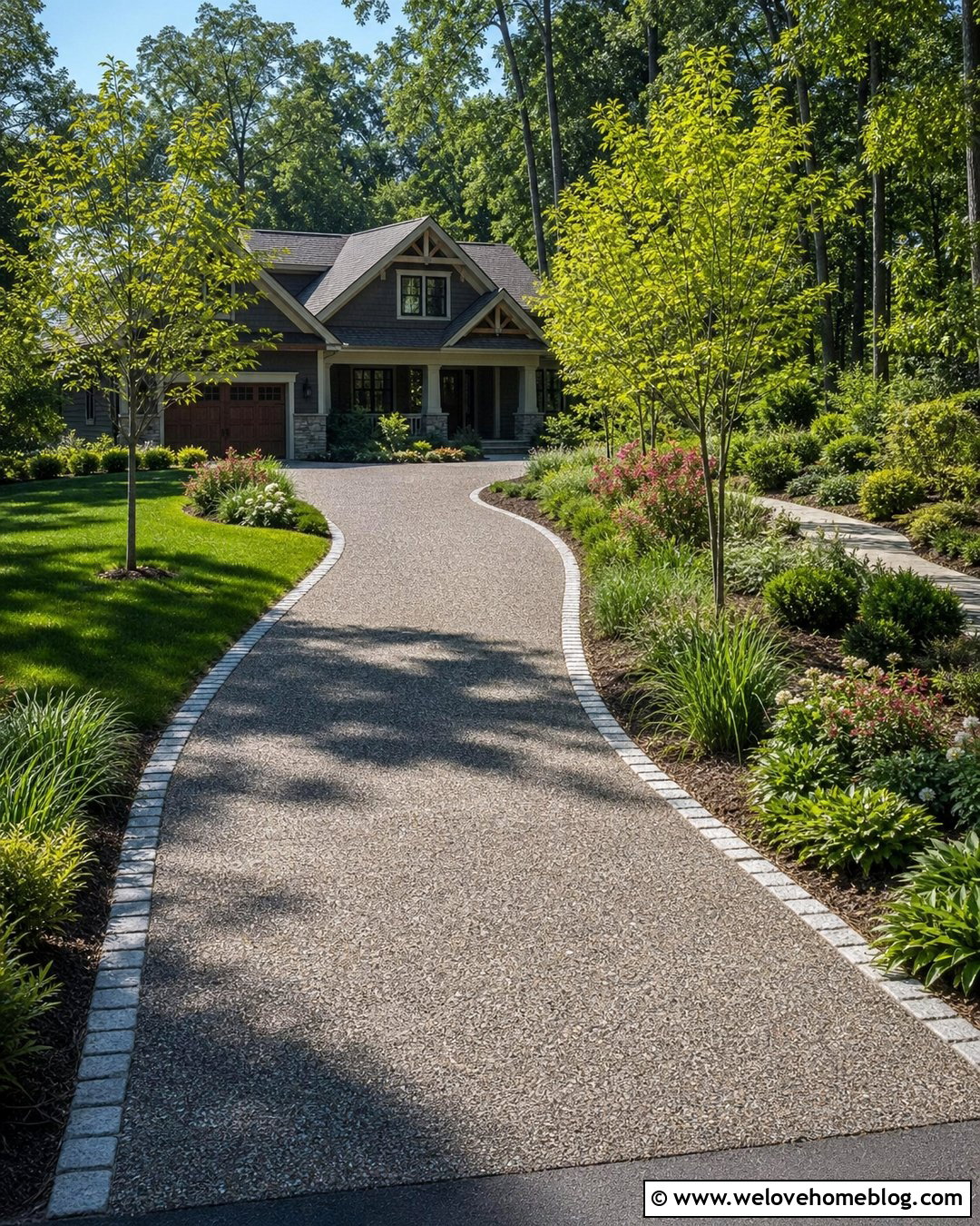 Sloped Driveway With Small Ornamental Trees - 35 Sloped Driveway Landscaping Ideas