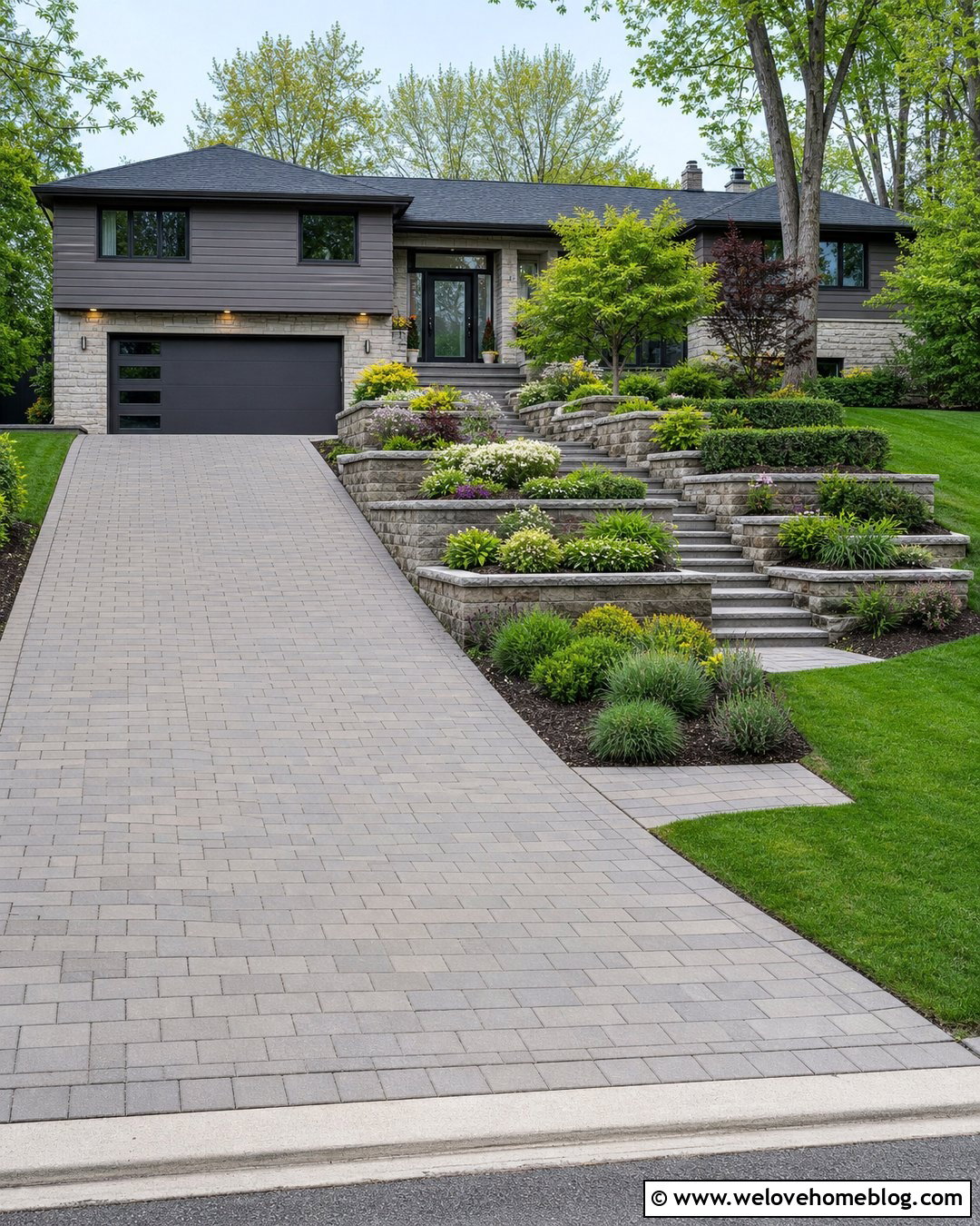 Sloped Driveway With Stepped Garden Beds - 35 Sloped Driveway Landscaping Ideas