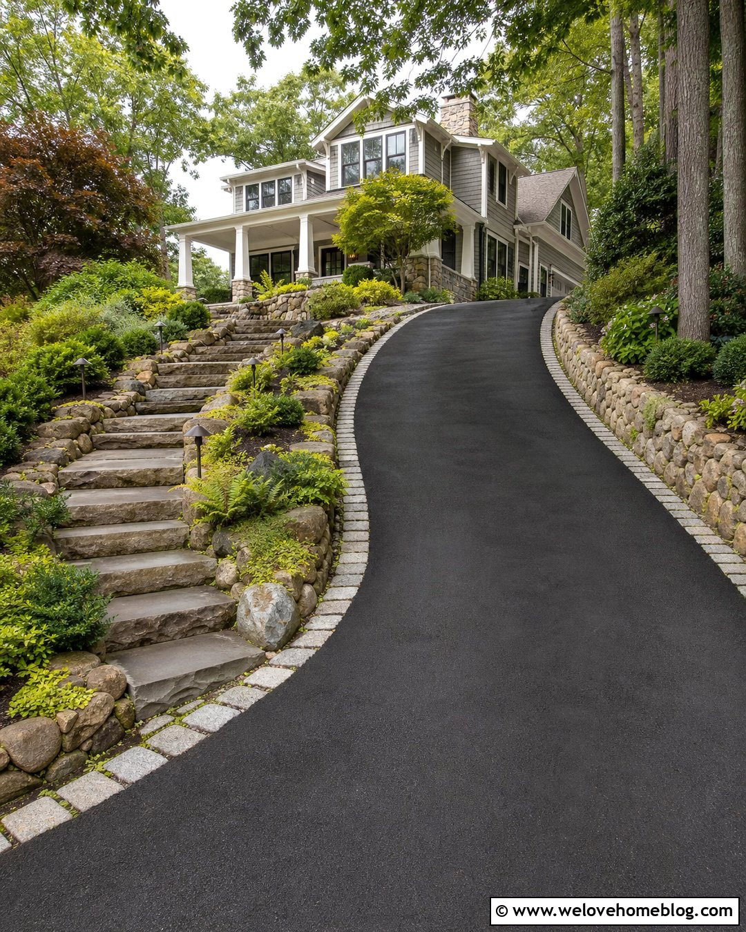 Sloped Driveway With Stone Steps - 35 Sloped Driveway Landscaping Ideas
